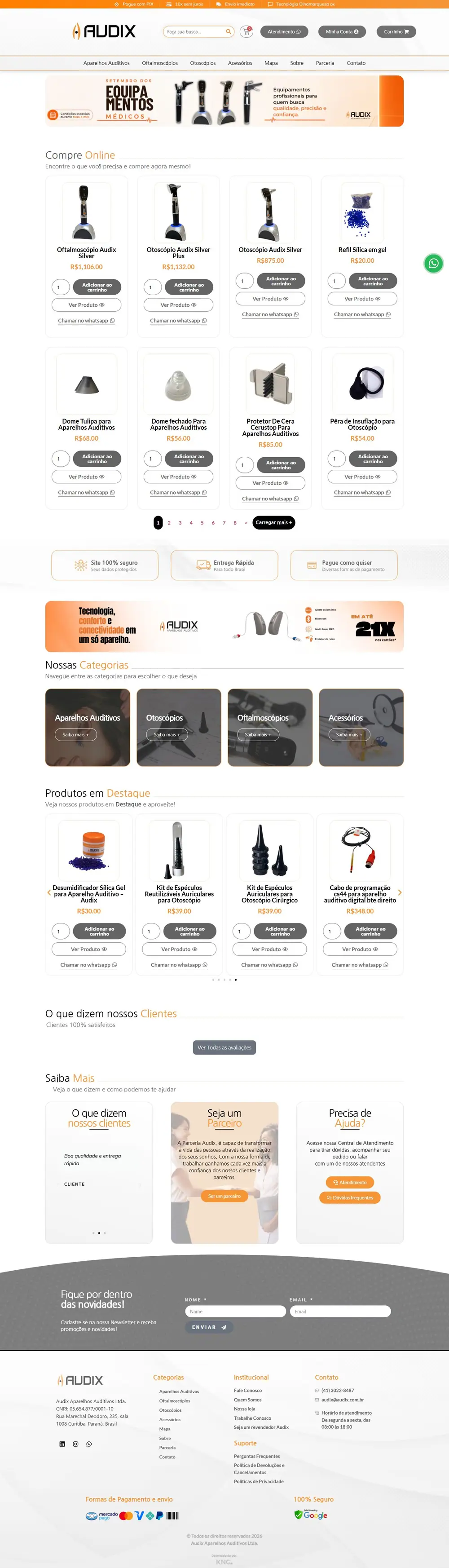 Página inteira do site Audix