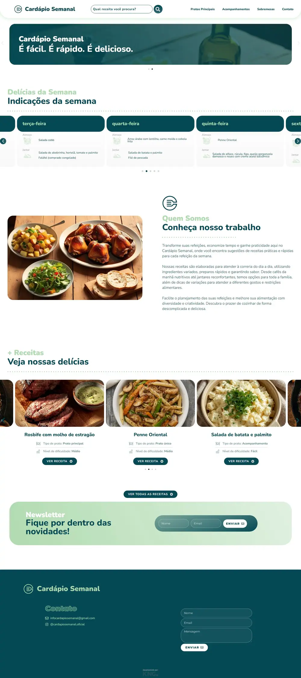 Página do site Cardápio Semanal