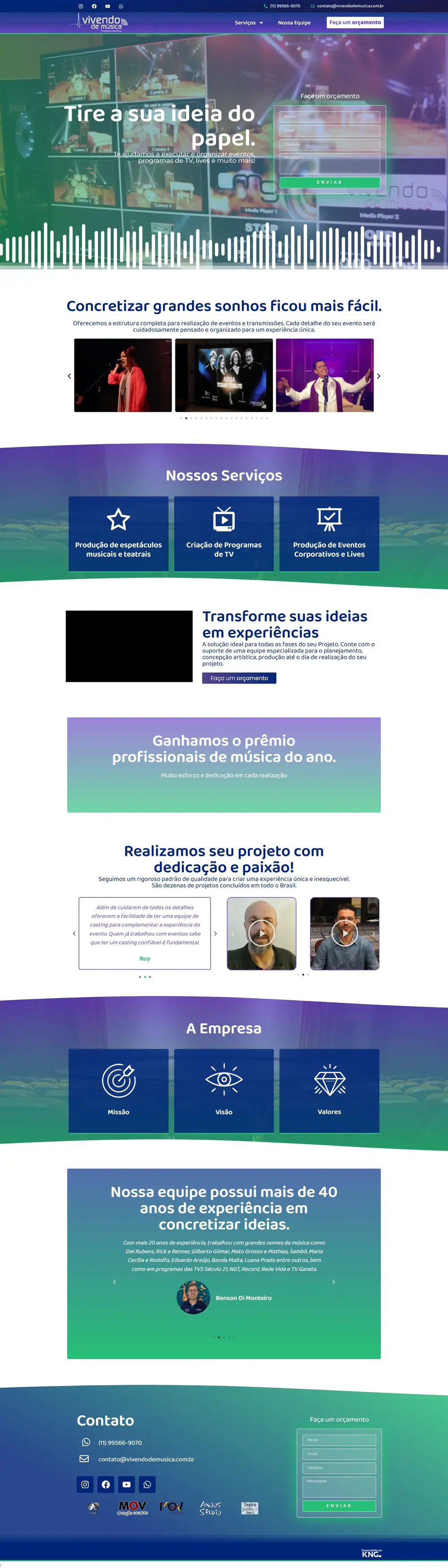 Página do site Vivendo de Música